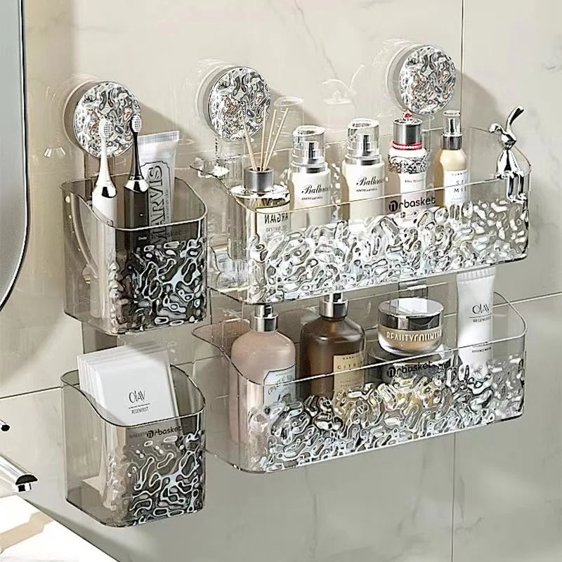 DecorBites™ Bathroom Shelf Suction Cup Storage Rack - Wall Mounted Draining Basket