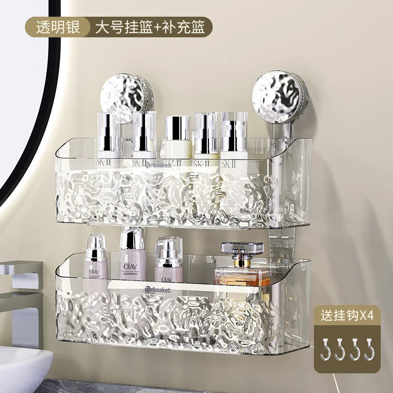 DecorBites™ Bathroom Shelf Suction Cup Storage Rack - Wall Mounted Draining Basket