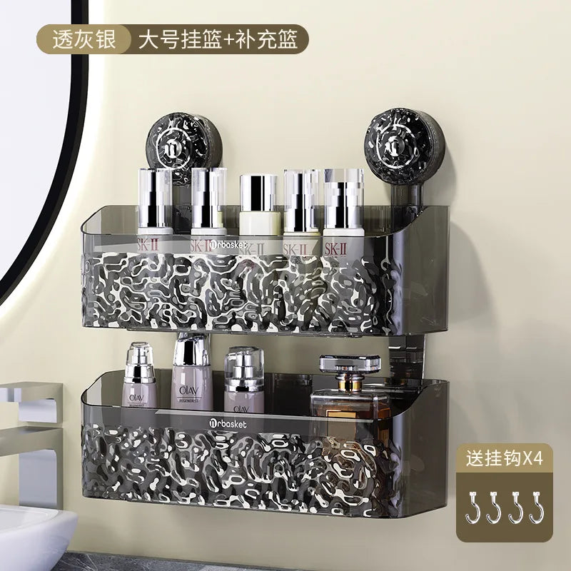 DecorBites™ Bathroom Shelf Suction Cup Storage Rack - Wall Mounted Draining Basket