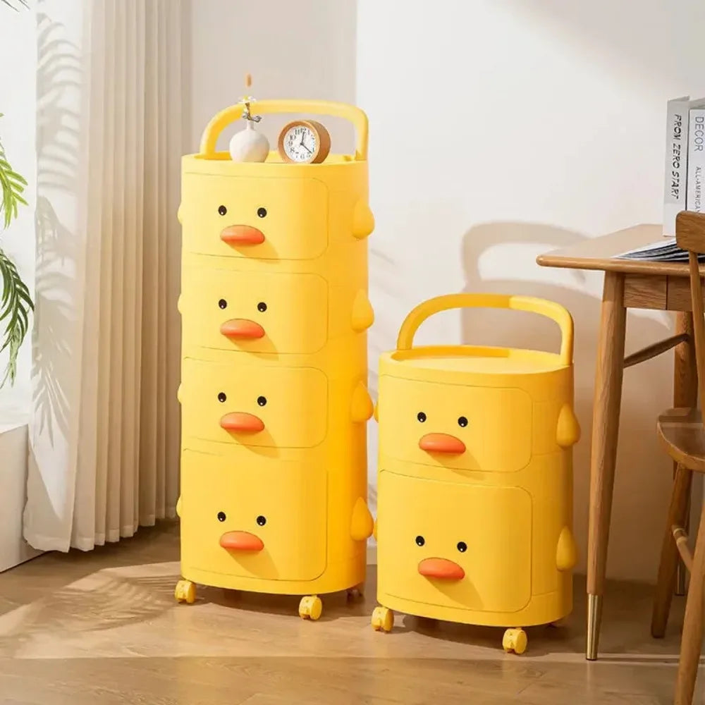 Toy Storage Rack Trolley Small Yellow Duck Multi-Layer Children Bedroom Toy Box Sundries Snack With Wheel Toy Storage Trolley