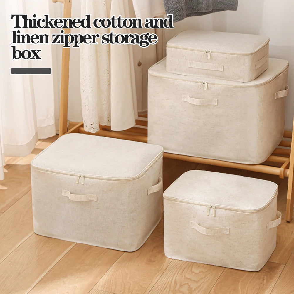 Household Clothes Storage Box Multipurpose Large Capacity Saving Space Foldable Cotton Linen Sundries Toy Finishing Box Bedroom