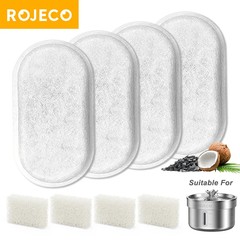 ROJECO Replaceable Water Fountain Filter For 2L Stainless Steel Cat Water Foutain Filters Cat Drinkers Pet Water Purifier Filter