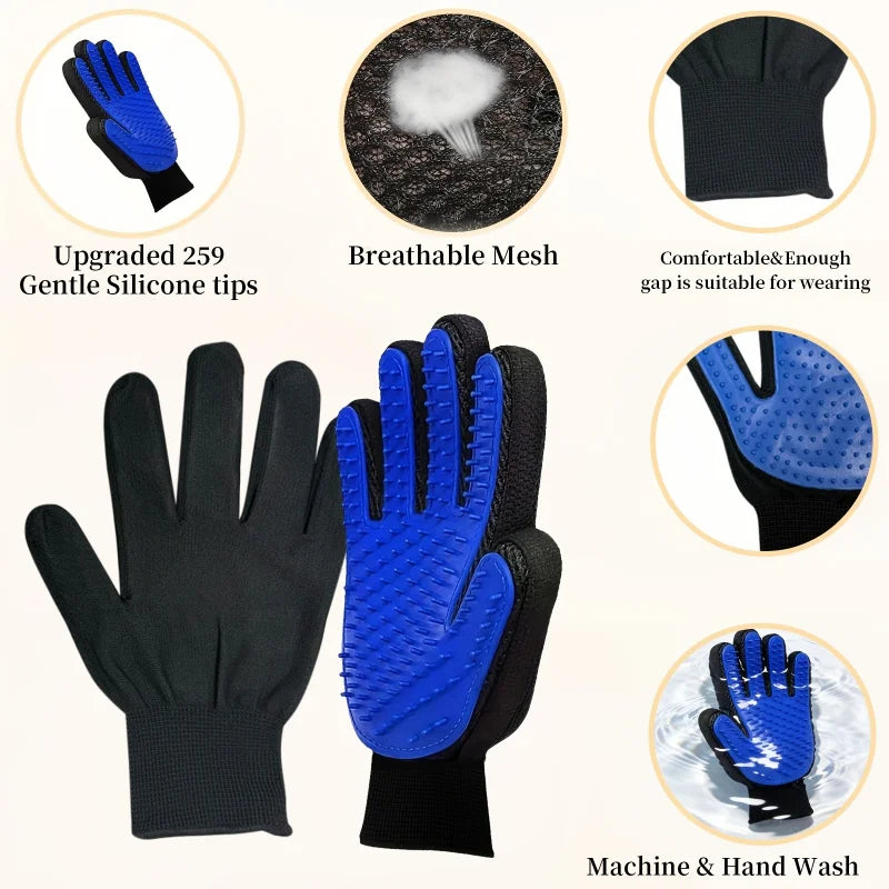 2PCS Pet Grooming Gloves, Massage Deshedding Brush for Dogs Cats, Efficient Tool to Remove Loose Pet Fur