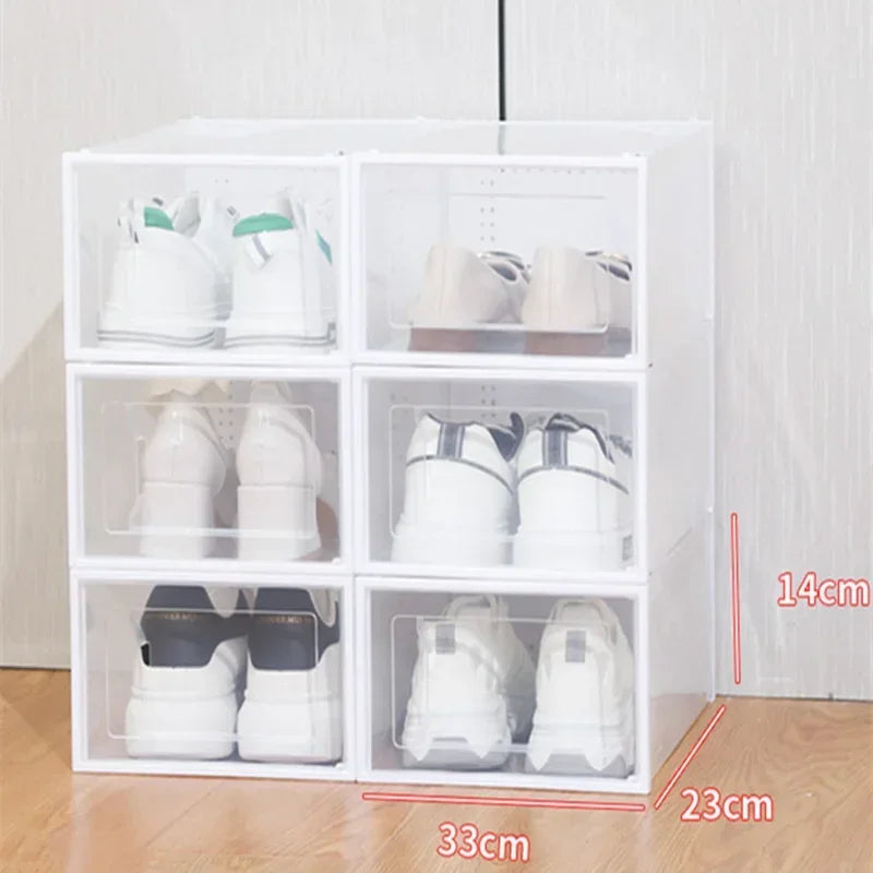 Foldable Clear Plastic Storage Box with Flip Cover Drawer Thick Space Saving Organizer Rack for Shoes Closet Cabinet Bedroom