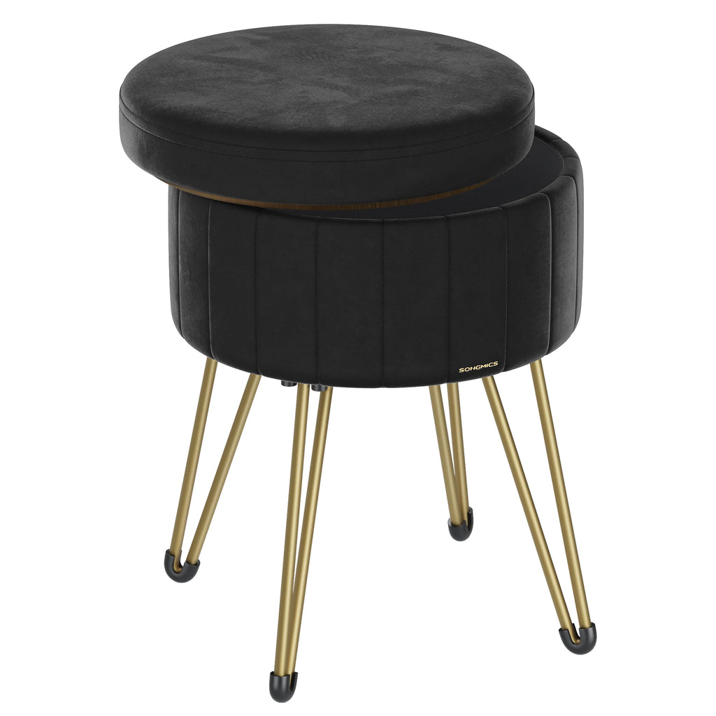 Vanity Stool Chair Velvet Makeup Stool With 4 Metal Legs For Room Living Room Bedroom Small Ottoman Stool With Storage