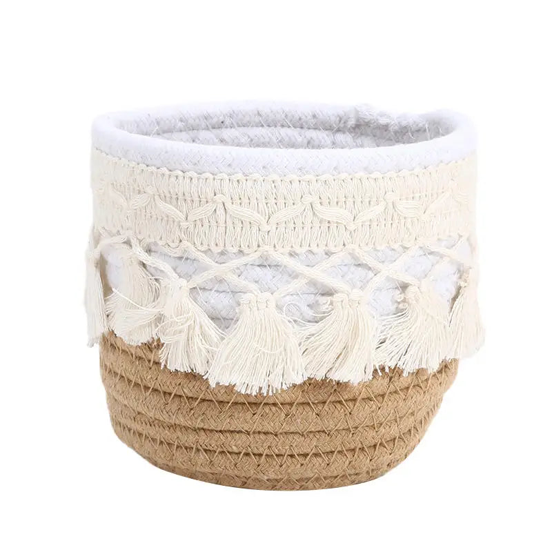 Cosmetic Storage Basket Cotton Woven Makeup Brush Holder Bedroom Decor Organizer Case Desktop Sundries Tidy Box With Tassel