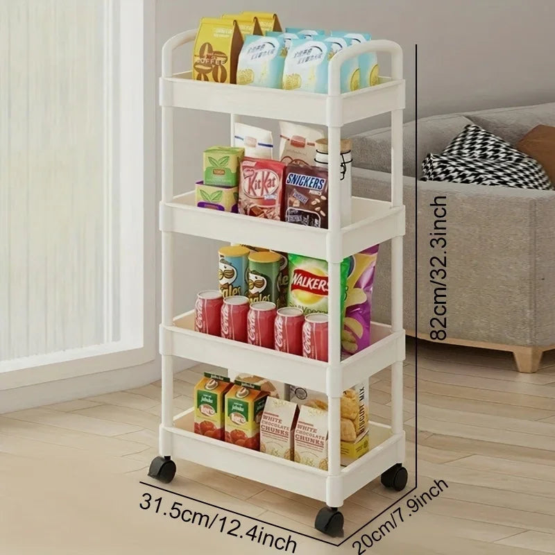 1pc 3/4-Tier Storage Rack with Wheels Space Saving Stackable Plastic Organizer for Bedroom Kitchen Multi Functional Utility Cart