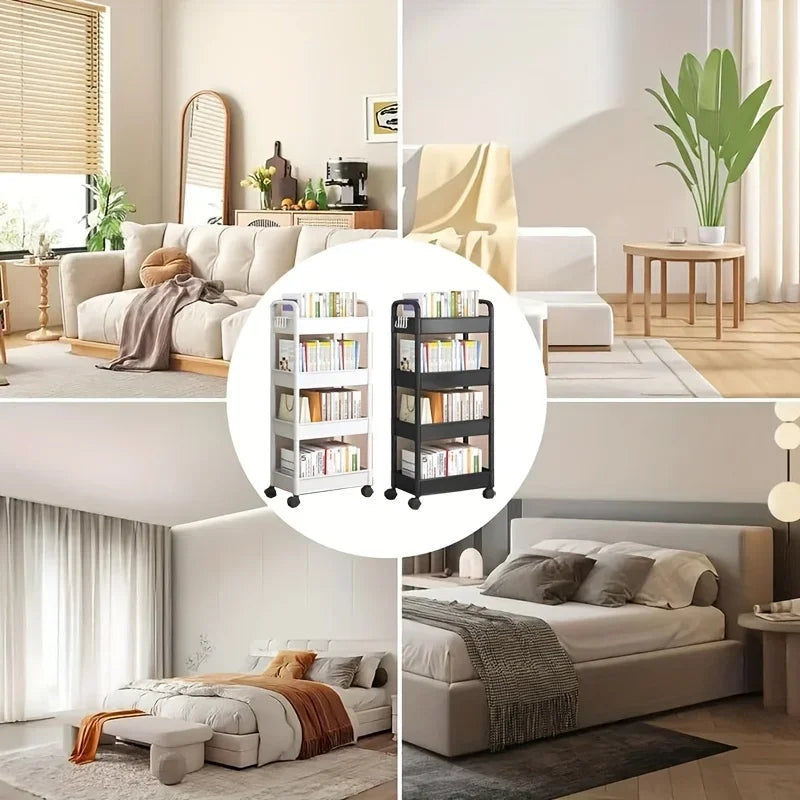 1pc 3/4-Tier Storage Rack with Wheels Space Saving Stackable Plastic Organizer for Bedroom Kitchen Multi Functional Utility Cart