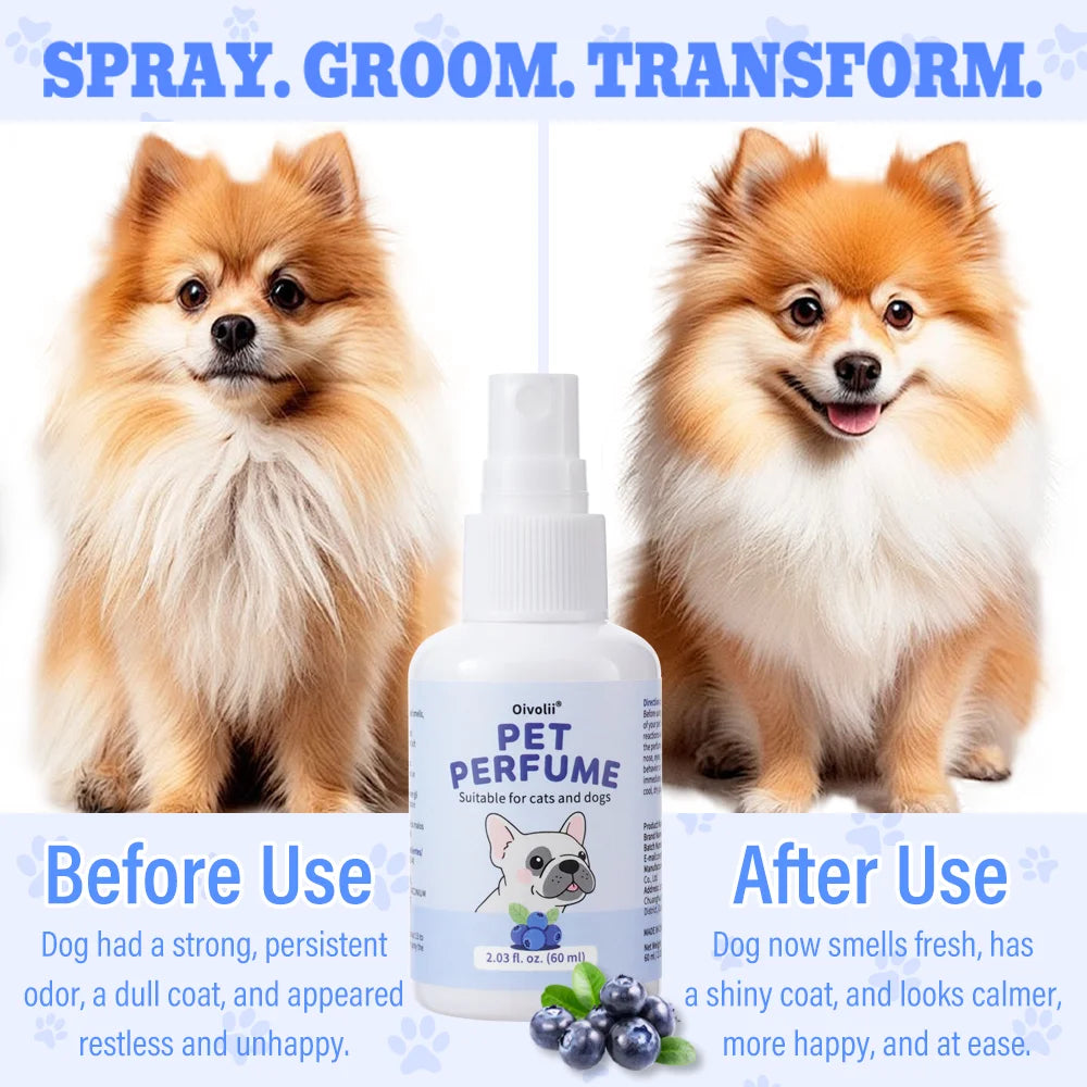 Pet Perfume Spray for Dogs Cat Plant Based Long Lasting Odor Eliminator Floral Fruit Scents Portable Travel Size Pet Deodorizing