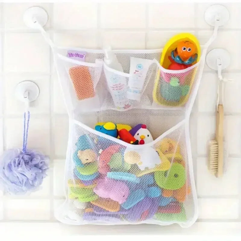 Toy Bag Net Bathroom Organizer Baby Shower Bath Toys White Baby Kids Toy Storage Mesh With Strong Suction Cups