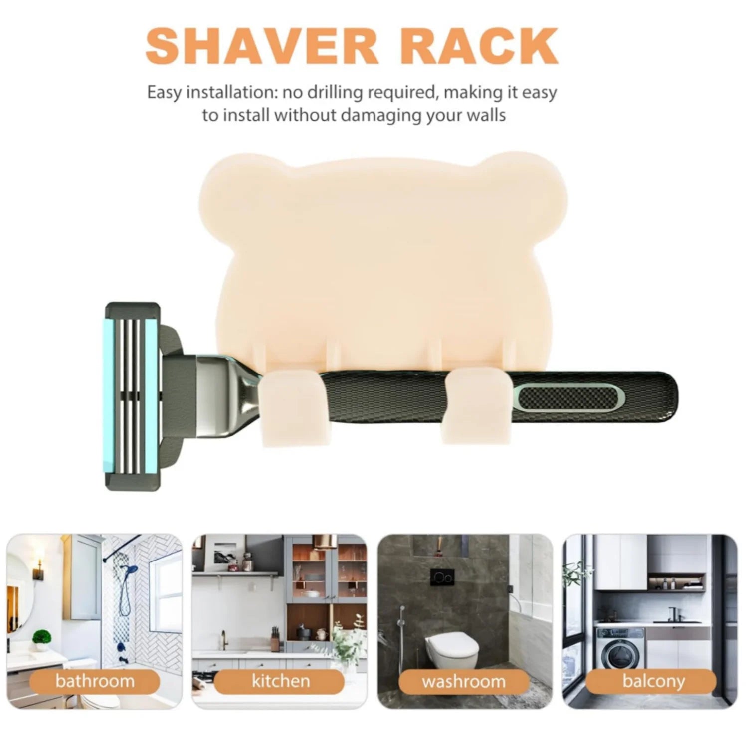 5/10pcs Shaver Rack Lovely Cartoon Bear Shaped Organizer Hook For Shaver Razor Comb Multifunctional Bathroom Storage Holder