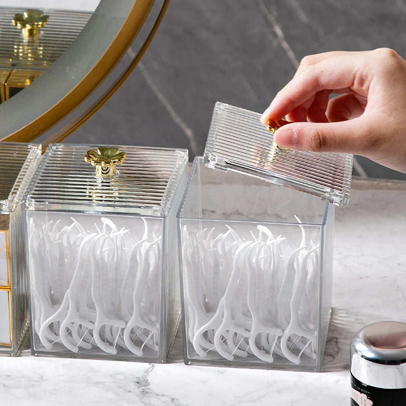 Makeup Storage Organizer Bathroom Jar Cotton Swab Storage Square Container Cotton Puff Storage Box Cosmetic Cotton Box
