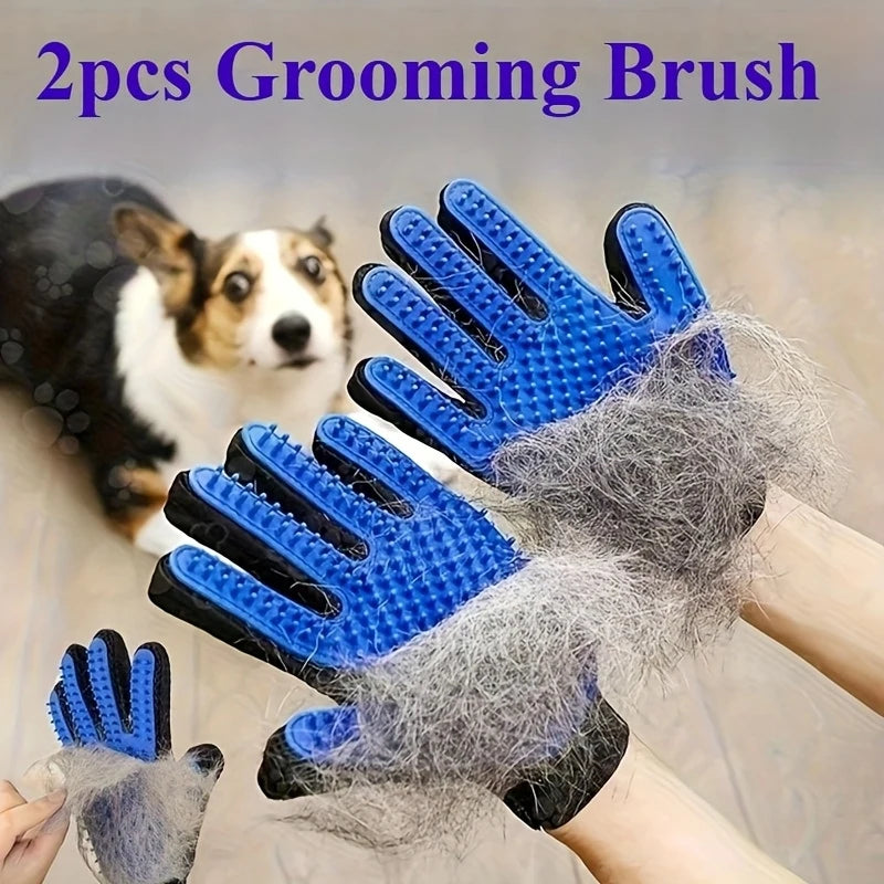 2PCS Pet Grooming Gloves, Massage Deshedding Brush for Dogs Cats, Efficient Tool to Remove Loose Pet Fur