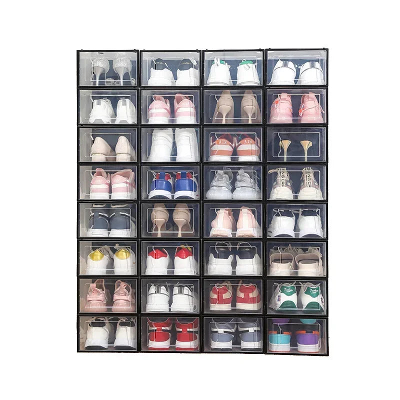 Foldable Clear Plastic Storage Box with Flip Cover Drawer Thick Space Saving Organizer Rack for Shoes Closet Cabinet Bedroom