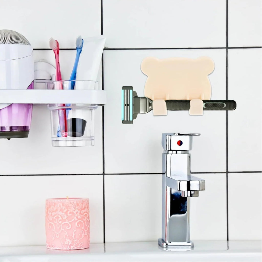 5/10pcs Shaver Rack Lovely Cartoon Bear Shaped Organizer Hook For Shaver Razor Comb Multifunctional Bathroom Storage Holder