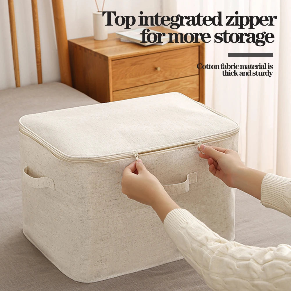 Household Clothes Storage Box Multipurpose Large Capacity Saving Space Foldable Cotton Linen Sundries Toy Finishing Box Bedroom