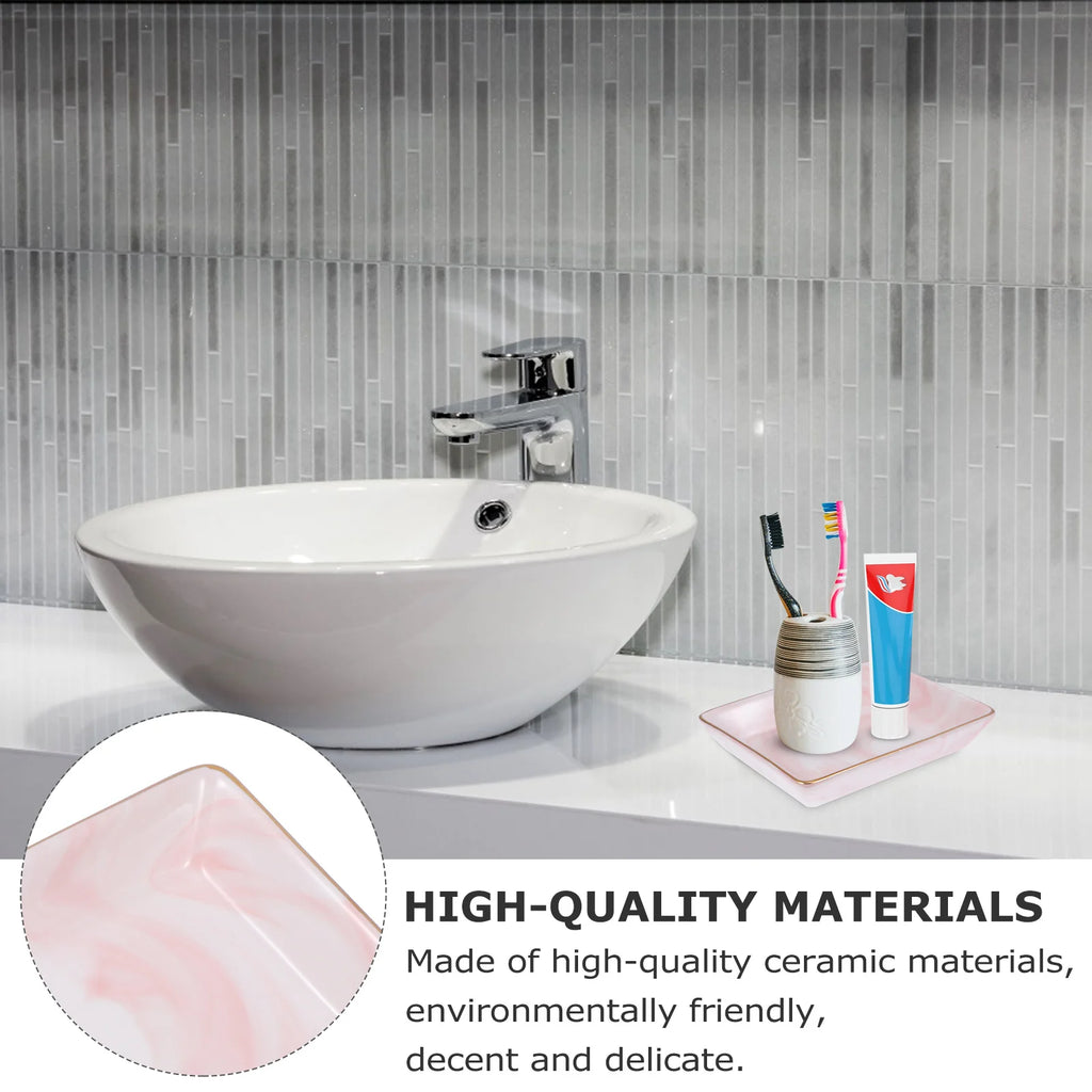 Rectangular Ceramic Marble Pattern Tray Exquisite Crafted Jewelry Storage Plate Organizational Decorative Home Bathroom