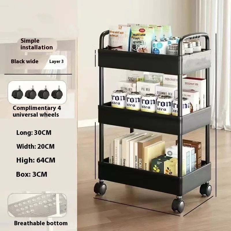 1pc 3/4-Tier Storage Rack with Wheels Space Saving Stackable Plastic Organizer for Bedroom Kitchen Multi Functional Utility Cart
