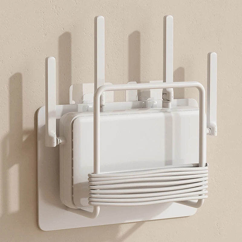 Easy To Install Non Drilling Wall Mounted Router Bracket Multifunctional Stylish White Cast Iron Multi-Purpose Wi-Fi Rack