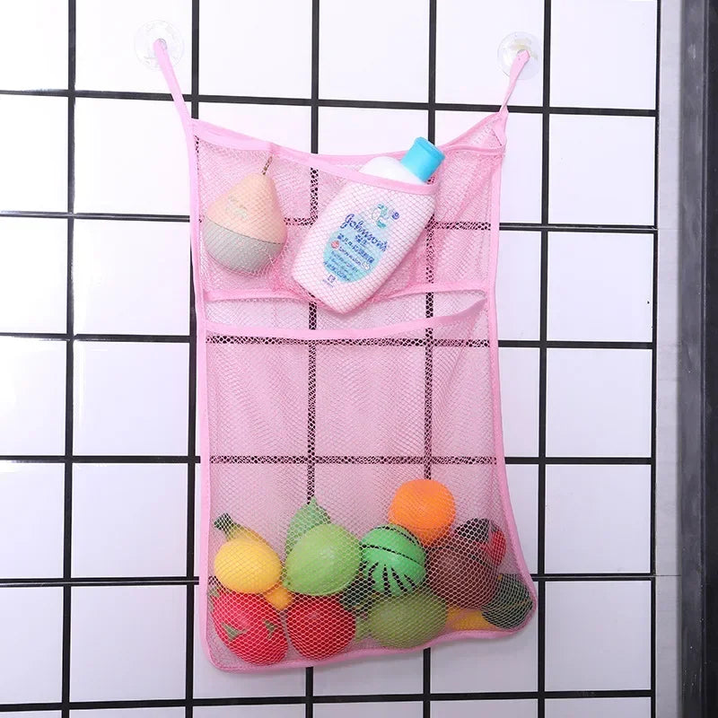Toy Bag Net Bathroom Organizer Baby Shower Bath Toys White Baby Kids Toy Storage Mesh With Strong Suction Cups
