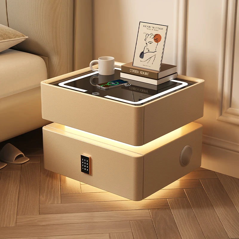 Simple and Modern Intelligent Bedside Table Light Luxury Bedroom Smart Bedside Table Solid Wood Storage Cabinet With Lock