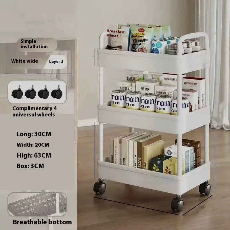 1pc 3/4-Tier Storage Rack with Wheels Space Saving Stackable Plastic Organizer for Bedroom Kitchen Multi Functional Utility Cart