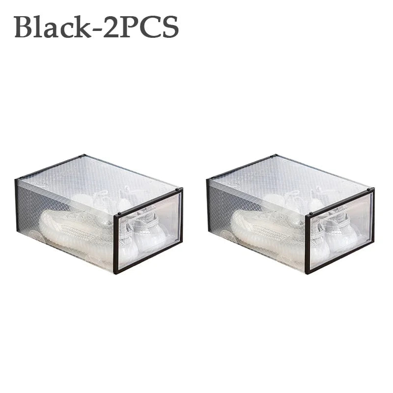 Foldable Clear Plastic Storage Box with Flip Cover Drawer Thick Space Saving Organizer Rack for Shoes Closet Cabinet Bedroom