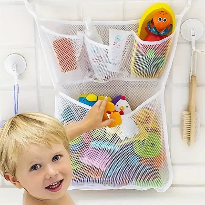 Toy Bag Net Bathroom Organizer Baby Shower Bath Toys White Baby Kids Toy Storage Mesh With Strong Suction Cups