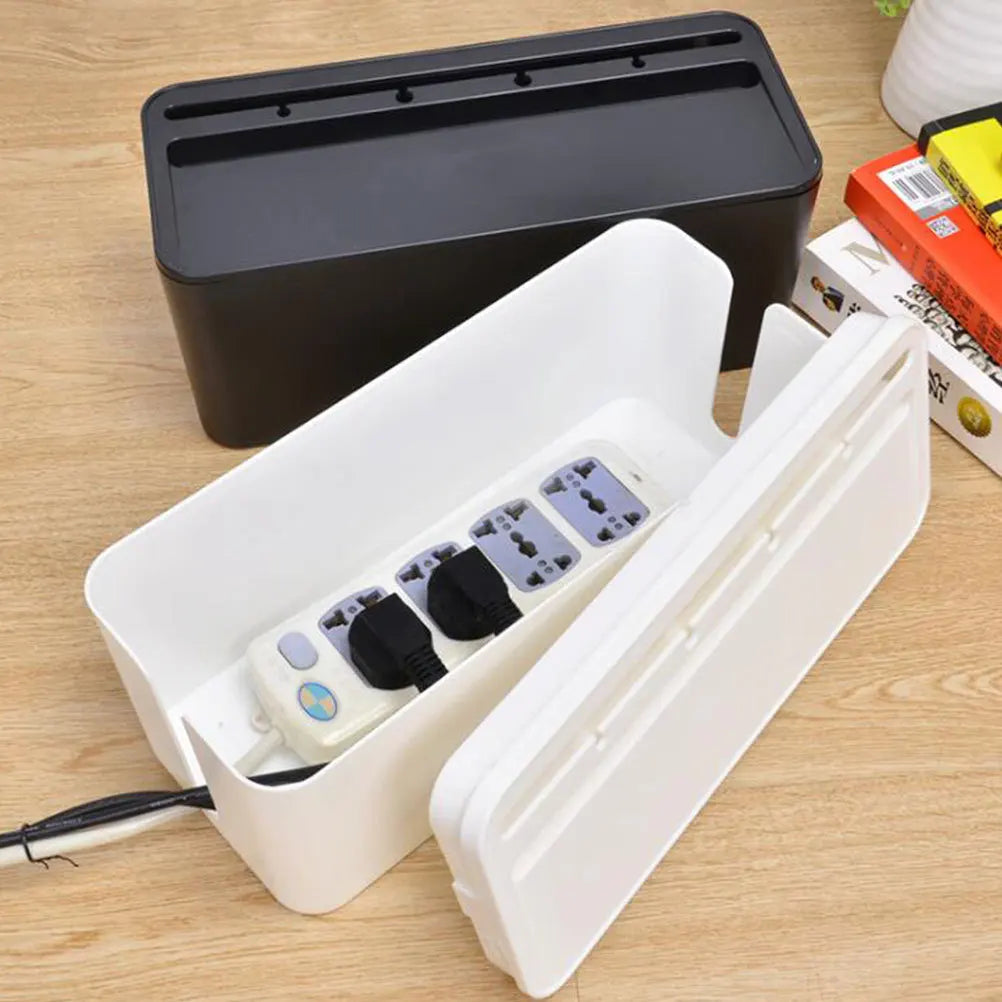 Power Cord Storage Box Black Plastic Cable Organizer For Home Office Living Room Bedroom Kitchen Bathroom Study Wire Arranging