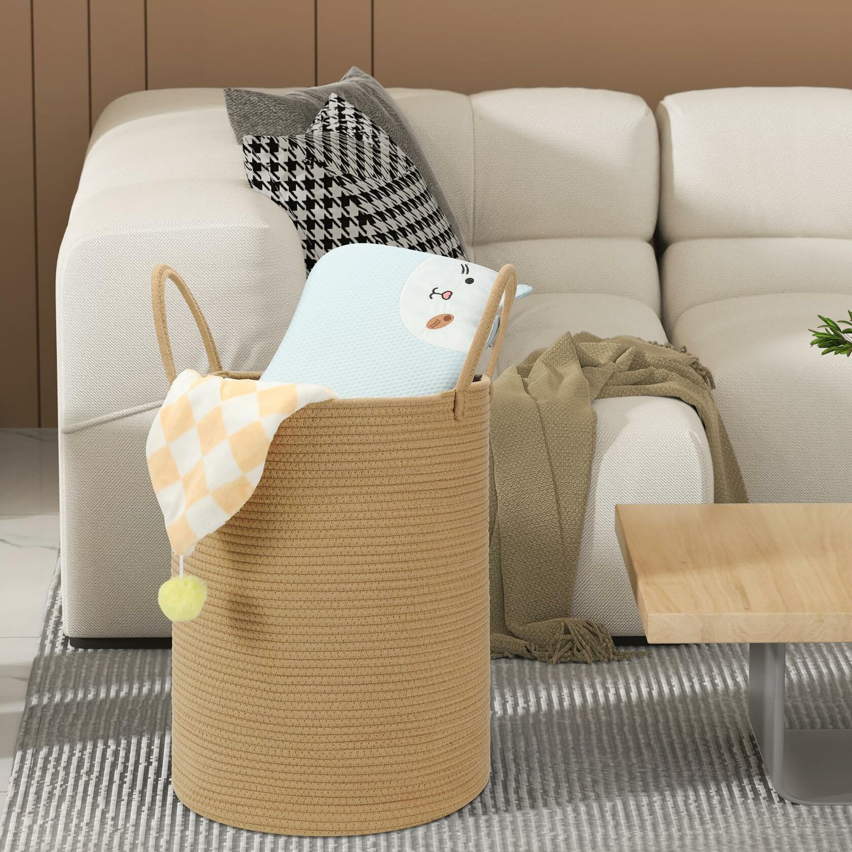 [Like New] Eblog 58L Cotton Rope Laundry Basket 20x15 Brown Woven Storage Basket