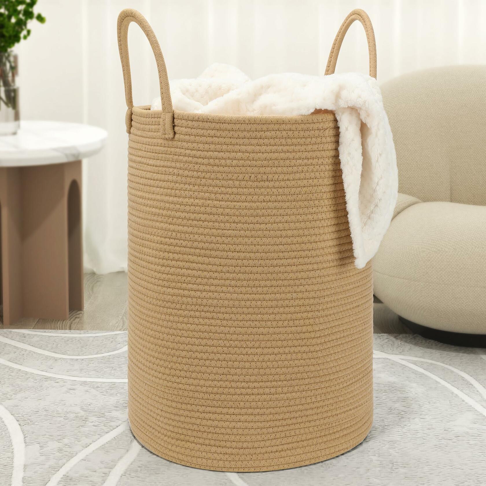 [Like New] Eblog 58L Cotton Rope Laundry Basket 20x15 Brown Woven Storage Basket