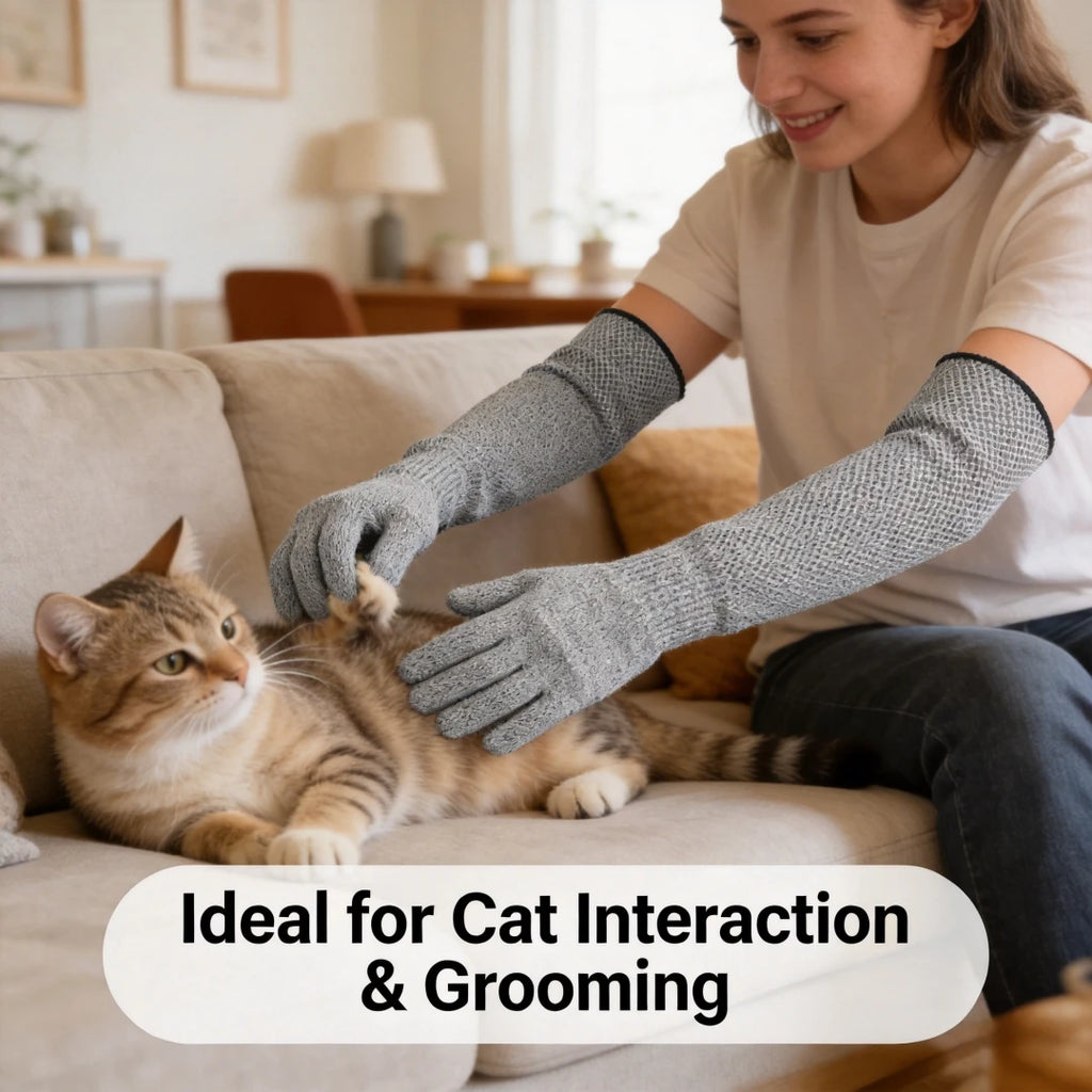 Anti-Scratch Pet Care Gloves, Long Arm Protective Sleeves for Cat Grooming Handling Nail Trimming Bathing, Cat Training Gloves